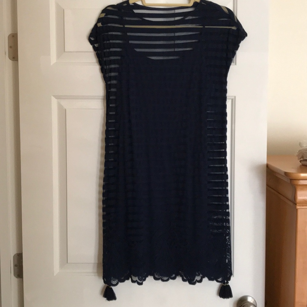 Lilly Pulitzer Striped Overlay Dress w Fringe